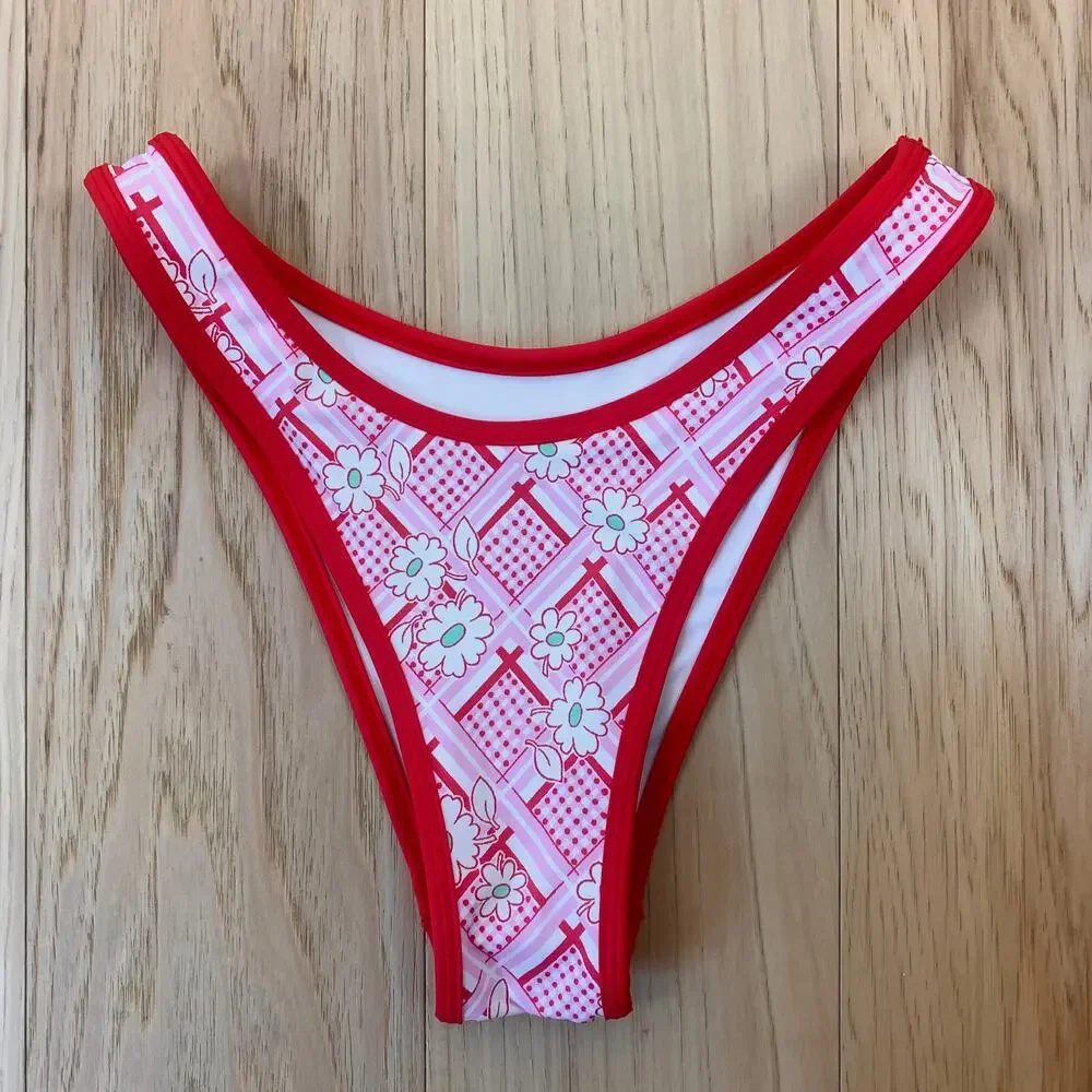 Frankies Bikinis Dove Classic Floral Bikini Swimsuit Bottom Red Rover Size XS